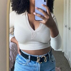 H&M Cream Long Sleeve Crop Top